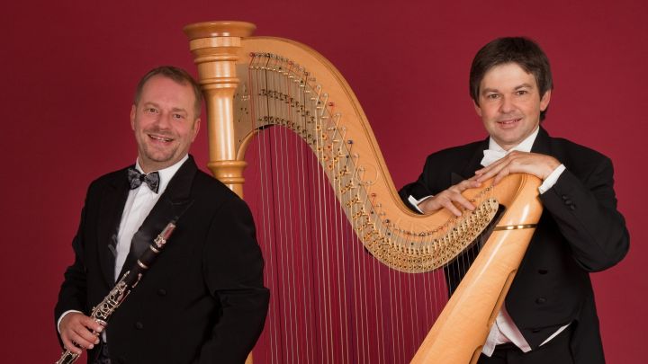 Die beiden Musiker mit ihren Instrumenten