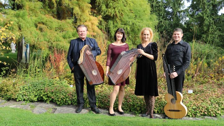 Die Musiker*innen mit ihren Instrumenten