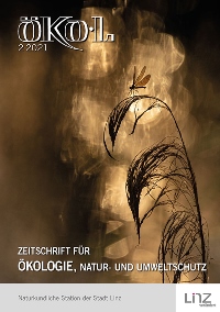 Titelbild ÖKO.L-Heft 2/2021: Prachtlibelle auf Schilfhalm im Gegenlicht